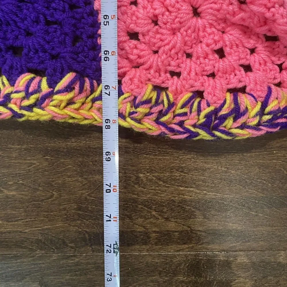 Handmade Granny Square Crochet‎ Afghan Blanket Lap Throw Hot Pink Purple 47x68”